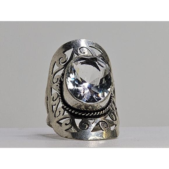 Extravagant Large Handmade Costume Ring With Oval Clear Stone Size 8.25 - Picture 1 of 6